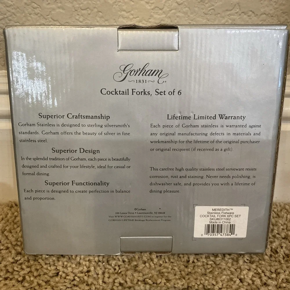 Gorham 1831 Cocktail Forks Set Of 6 Stainless Steel Flatware Meredith Pattern‎